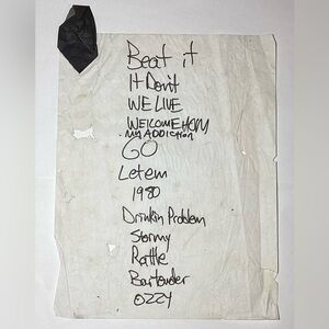 REHAB Setlist From 2010 Bay Fest Authentic Bartender Song Paper Taped to Floor